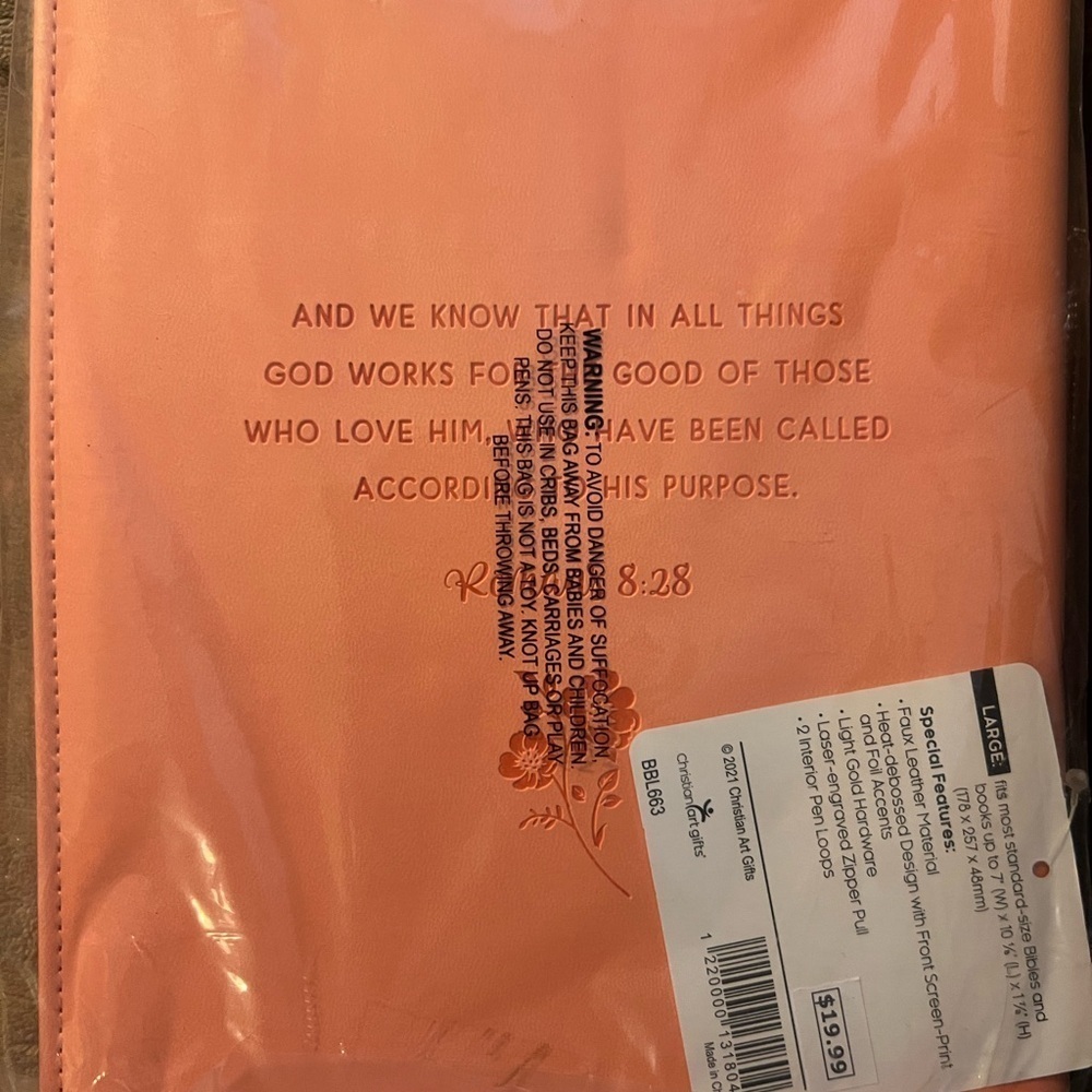 Coral Floral Inspirational Study Bible with Zippered Cover NWT - Picture 2 of 3